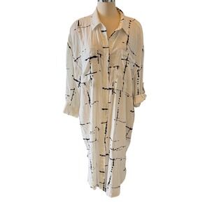 Westbound Abstract Ink Splatter Shirt Dress Size 1X Roll Tab Sleeve